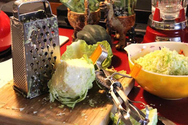You can use a hand grater or a food processor to grate your cabbage for Coleslaw. Photo courtesy of Kathleen Stinehart.