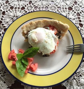 Gluten Free Tomato Basil Breakfast Tart with a Fried Egg on Top from Recipe Idea Shop