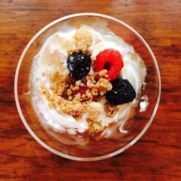 Gluten Free Cookie Crumble Fruit Parfait (from the top). Yum!