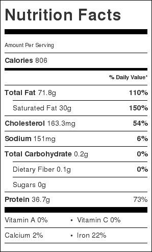 Prime Rib Nutrition Label. Each serving is about ½ pound of Prime Rib.