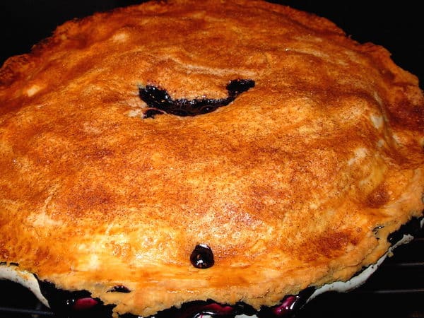 Traditional two-crust blueberry pie.