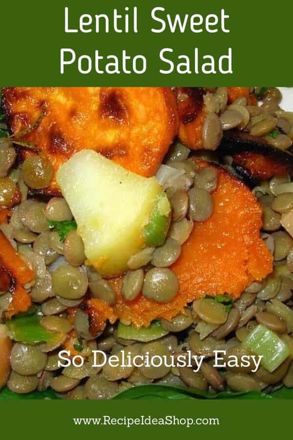 Lentil Sweet Potato Salad. French lentils, roasted sweet potatoes, and a light dressing. So amazing. #lentilsweetpotatotsalad #lentilrecipes #sweetpotato #glutenfree #salads #recipes #recipeideashop