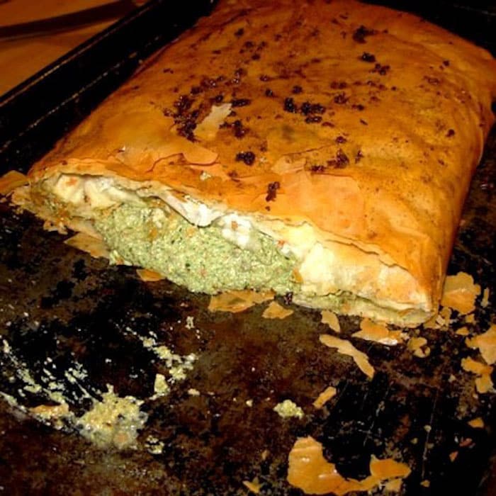 Mushroom Strudel is a phyllo-wrapped vegetarian main dish.