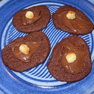nutella cookies on a blue plate