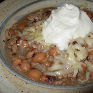 Black Eyed Peas are a tasty addition to a traditional White Bean Chili. Try this Black Eye Peas White Chili recipe.