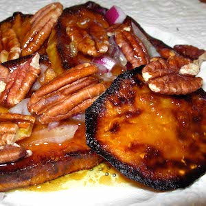 Sweet Potato Onion Pecan Salad with Molasses Honey Vinaigrette