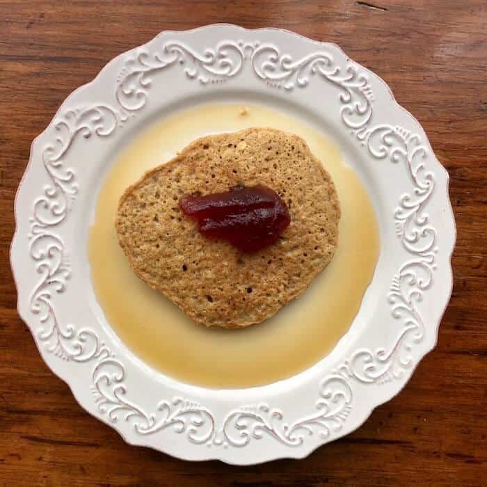 Gluten Free Oatmeal Pancake with jam and syrup
