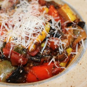 Roasted Ratatouille with a little grated Parmesan on top.