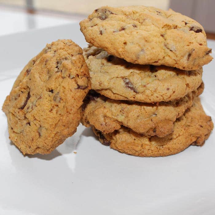 a pile of chocolate chip cookies