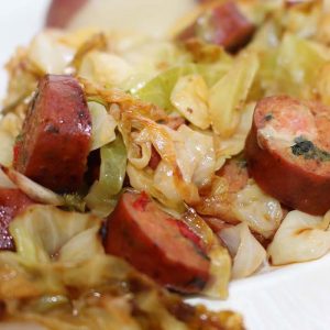 Chicken Sausage and Cabbage Stir Fry is a one-pot meal.