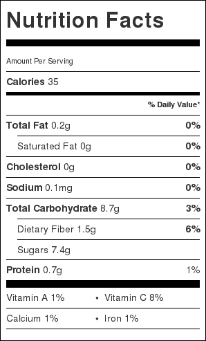 Grilled Peaches Nutrition Label. Each serving is ½ a peach.