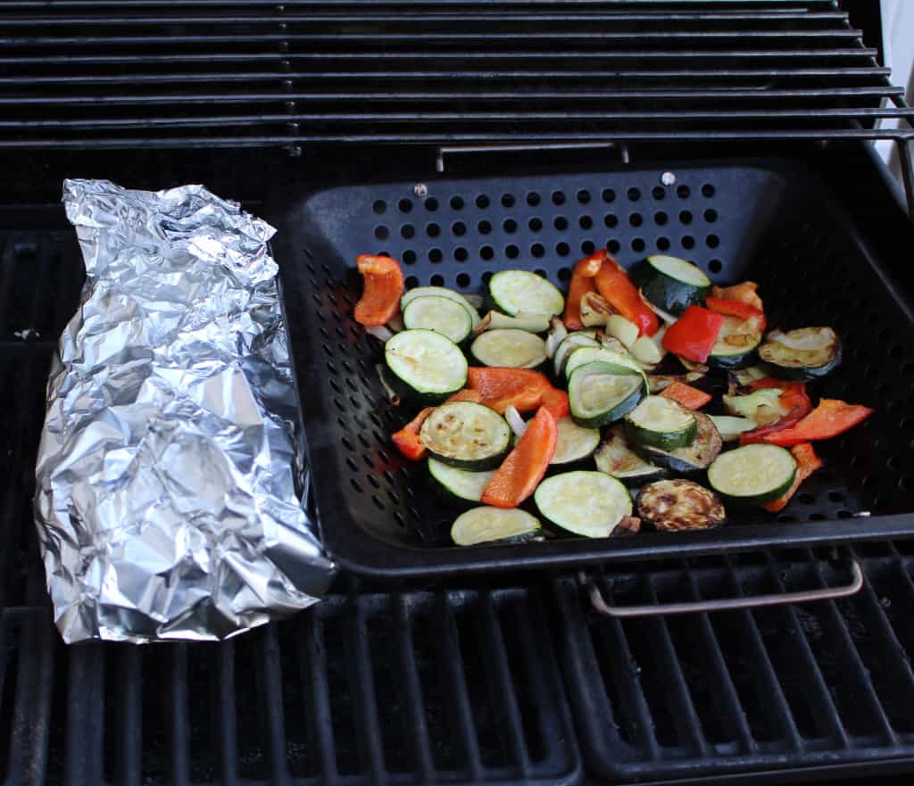 You can grill vegetables in a vegetable basket or by making a vegetable container with aluminum foil.