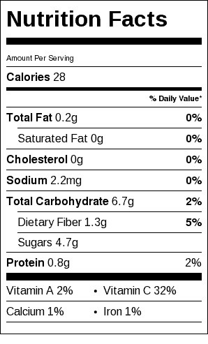 Peach Salsa Nutrition Label. Each serving is about 1/4 cup.