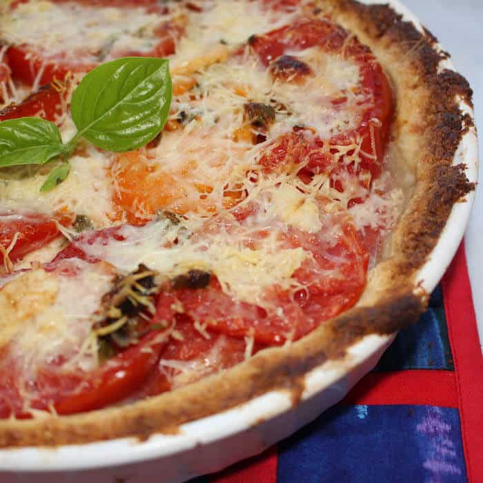 Gluten Free Tomato Basil Pie, delicious for breakfast, lunch or supper.