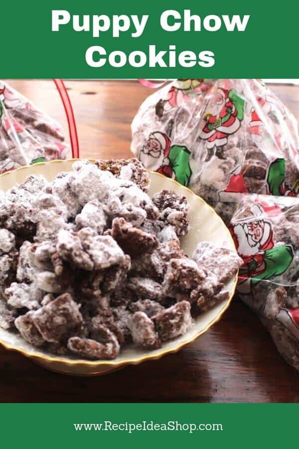 Easy Peasy Puppy Chow Chocolate Peanut Butter Cookies. So easy the kids can make them. Great for gifts. #puppychowchocolatepeanutbuttercookies; #christmascookies; #cookierecipes; #recipes; #chocolate; #recipeideashop