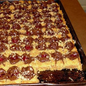 A pan of Chocolate Cherry Squares before plating.