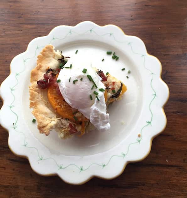 Gluten Free Tomato Basil Tart with a Poached Egg and BACON.