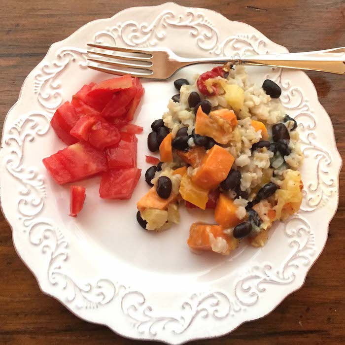 Island Sweet Potato Casserole with black beans and pineapple.