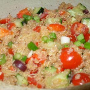 Mediterranean Quinoa Salad is terrific warm or room temperature.