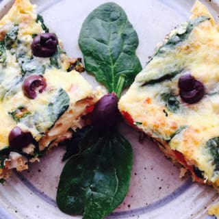 Spinach Red Pepper Frittata with Smoked Salmon and Olives Garnish