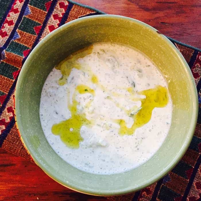 Mediterranean Tzatziki Sauce with a little olive oil on top. Yum!