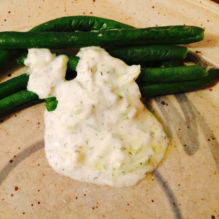 Steamed Green Beans Topped With Mediterranean Tzatziki Sauce