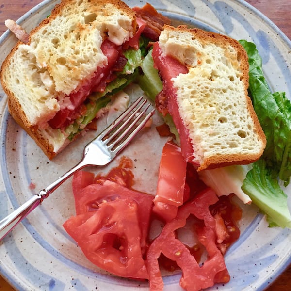 April is BLT Sandwich Month. A Bacon Lettuce and Tomato Sandwich, whether on gluten free bread (as this one is) or wheat bread, is so scrumptious!