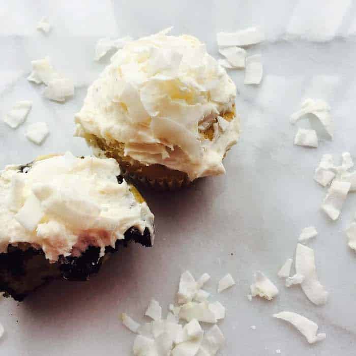 Gluten Free Coconut Cupcakes (one chocolate, one vanilla)
