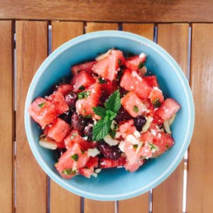 Mint Watermelon Olive Salad with Feta, such a delightful summer salad.