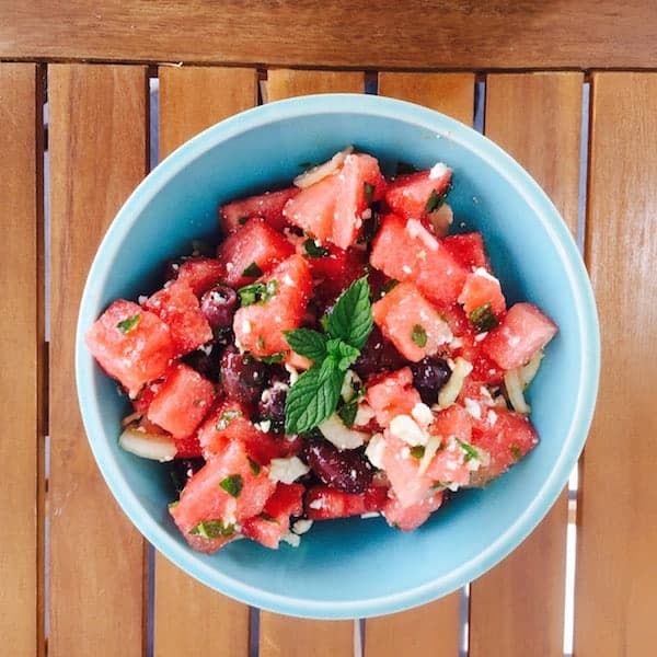 Mint Watermelon Olive Salad with Feta, such a delightful summer salad.