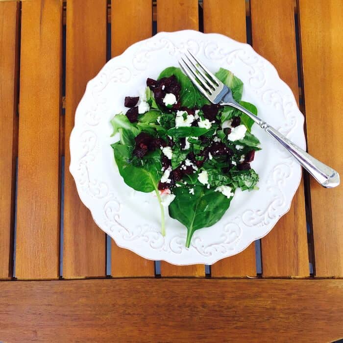 Roasted Beet Salad, topped with feta cheese