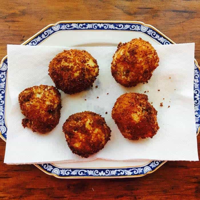 Crispy Sausage Rice Balls are tasty alone, or in red sauce.