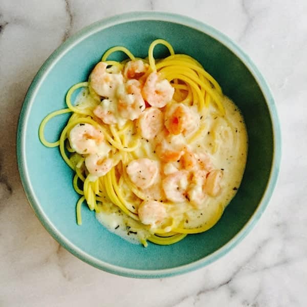 Easy Shrimp Alfredo over Gluten Free Pasta