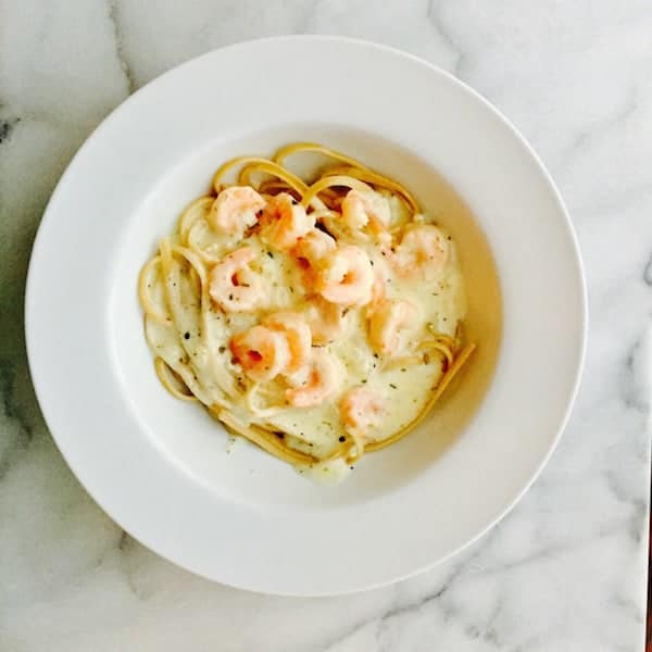 Easy Shrimp Alfredo over Wheat Linguine Pasta