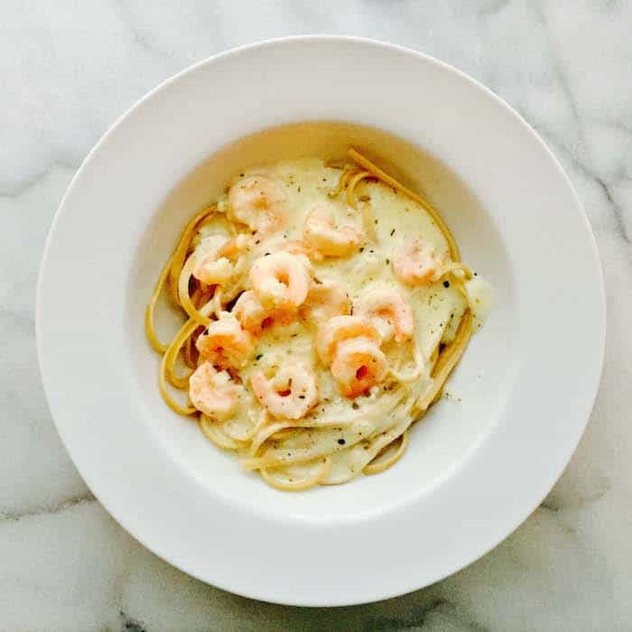 Easy Shrimp Alfredo over Wheat Linguine Pasta