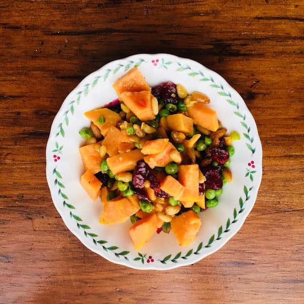 Sweet Potato Pine Nut Salad with Peas in a Vinaigrette