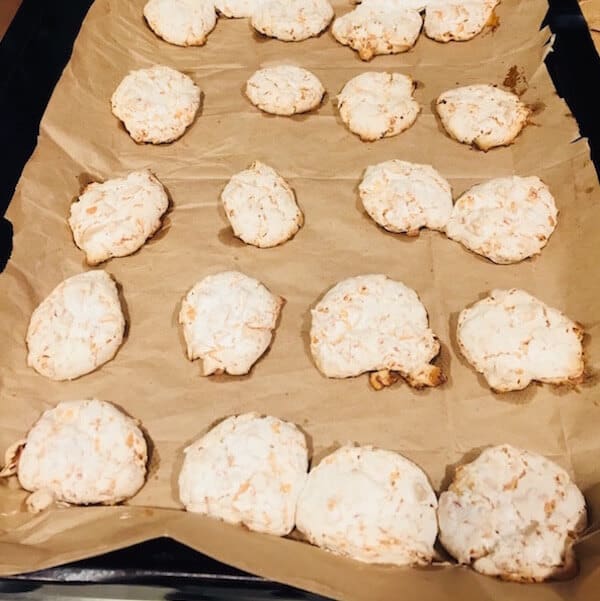 Brown paper is needed for baking Coconut Kiss Cookies. Hint: When you buy your groceries, have them packed in a paper grocery bag.