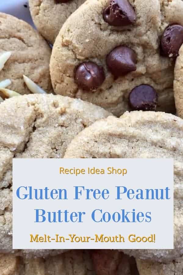 Homemade Gluten Free Peanut Butter Cookies are so good you won't want to share. Just tell them they are gluten free and probably won't have to. #homemadepeanutbuttercookies #peanutbuttercookiesrecipe #cookies #glutenfree #dessertrecipes #recipes #recipeideashop.