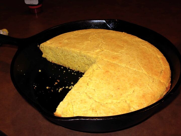 traditional cornbread in iron skillet