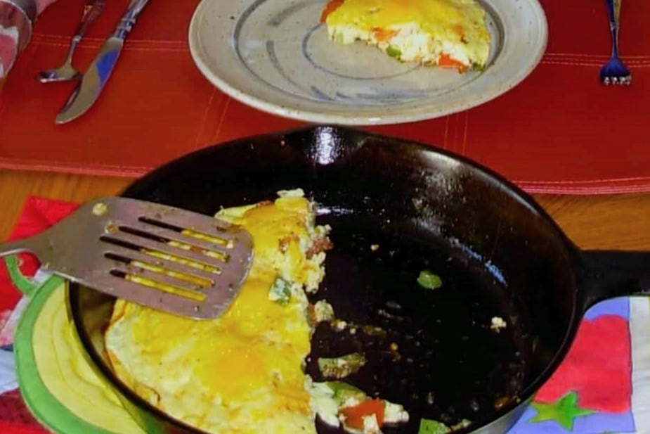 South Beach frittata cooked in an iron skillet