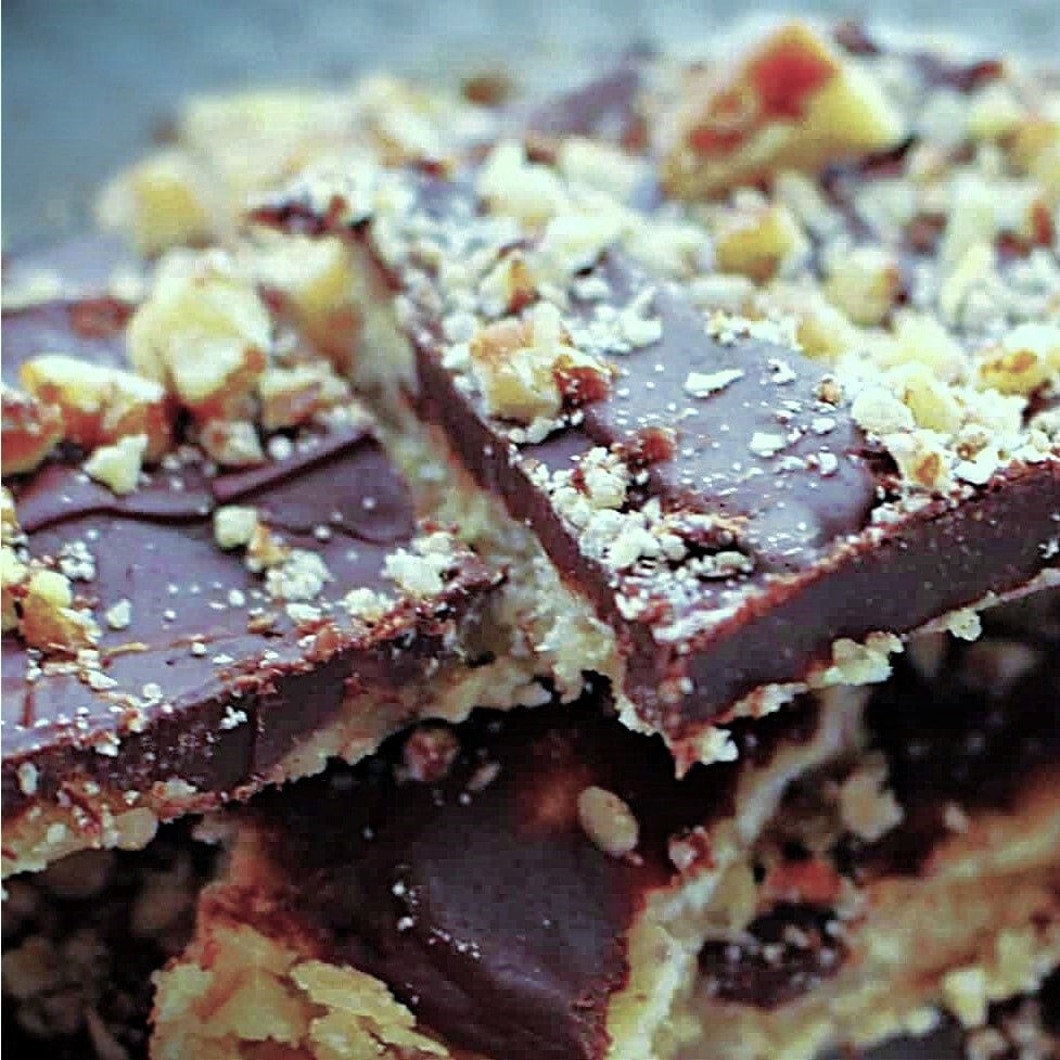 dark chocolate toffee with pecans