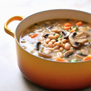 homemade white bean soup with mushrooms