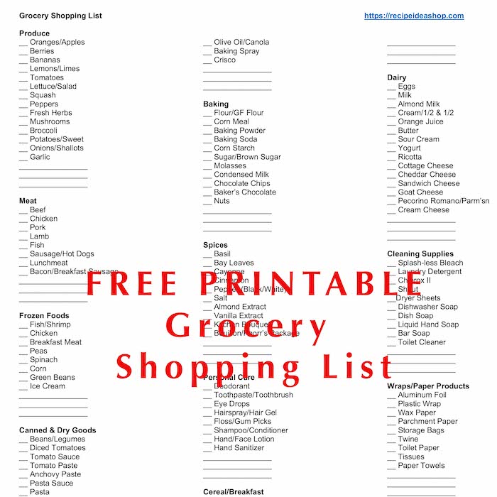 Free Printable Grocery Shopping List, arranged by store location