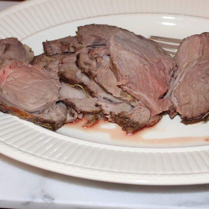 Sliced leg of lamb roast