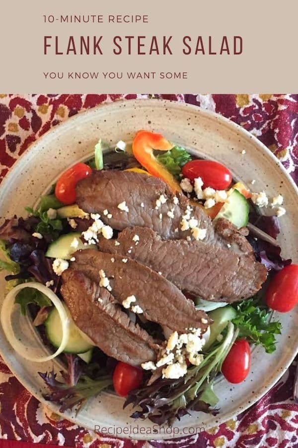 Simple Flank Steak Salad. Easy peasy. And so tasty. #flanksteaksalad #flank-steak-salad #steaksalad #glutenfree #recipes #comfortfood #beef #food #recipeideashop