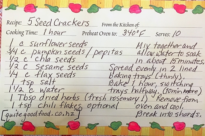 five seed crackers recipe card by Lois