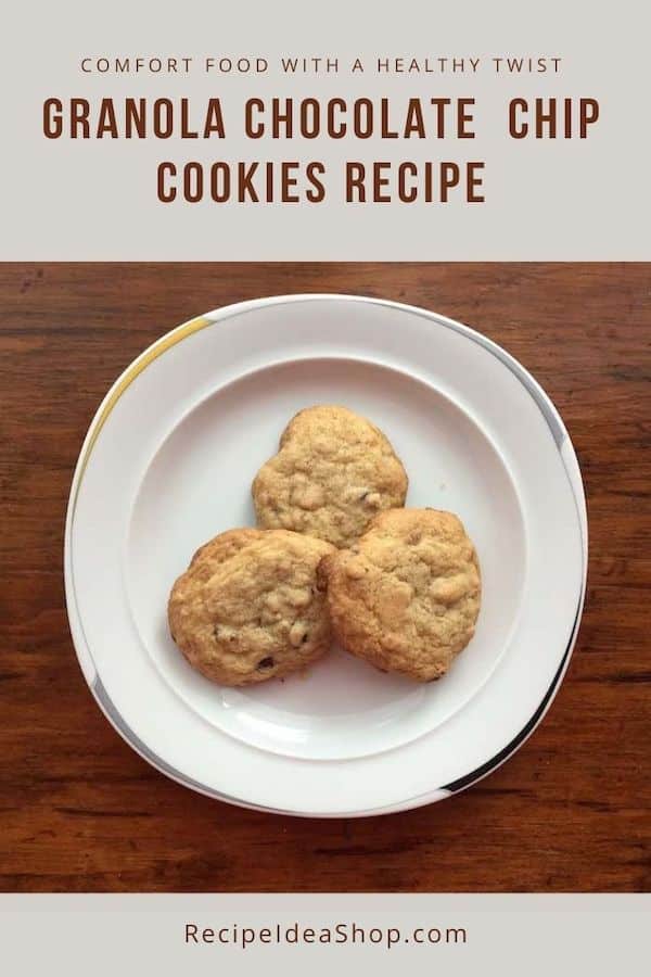 Granola Chocolate Chip Cookies are chewy AND crunchy gluten free treats. #granolachocolatechipcookies #cookies #cookierecipes #recipes #desserts #glutenfree #recipeideashop
