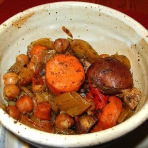 A bowl of vegetable dill stew.