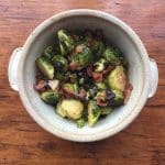 Maple Roasted Brussels Sprouts with bacon, dates and maple syrup. What's not to love?