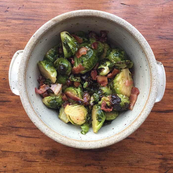Maple Roasted Brussels Sprouts with bacon, dates and maple syrup. What's not to love?